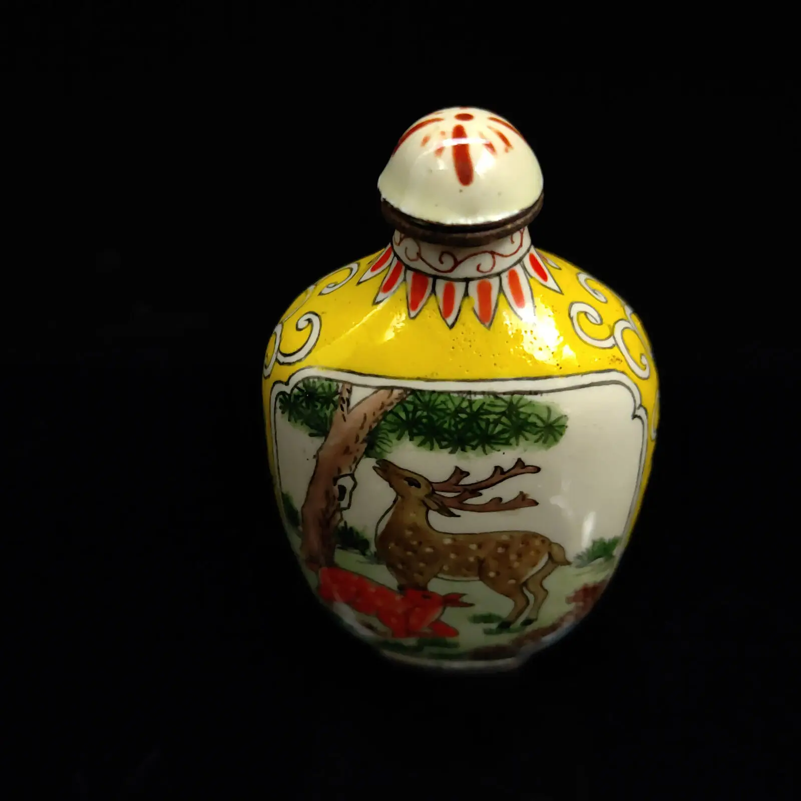 Chinese Antique Cloisonne Snuff Bottle with Sika Deer Design Qian Long W Mark Collectible Vintage Asian Artwork