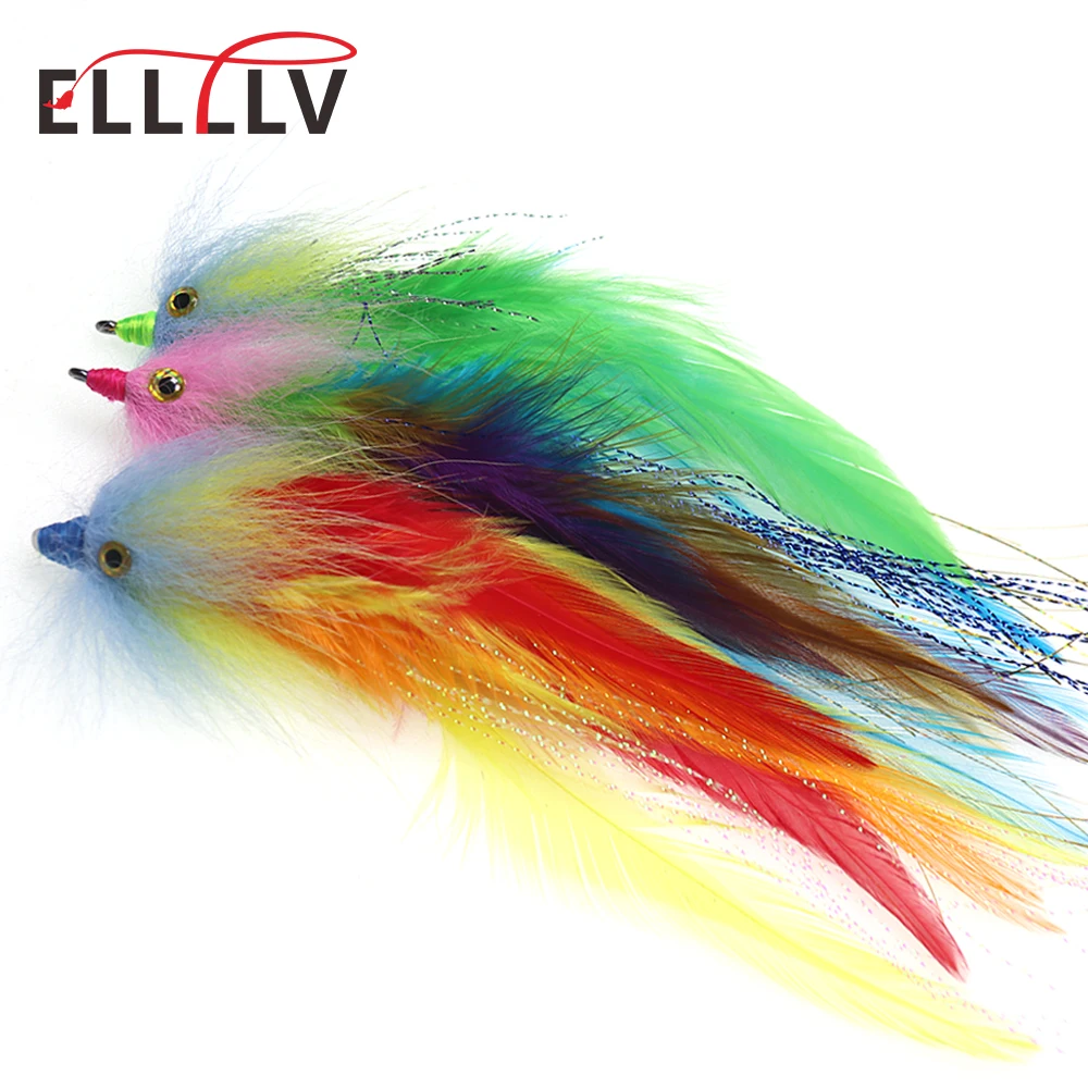 Elllv 2pcs Colorful #2/0 Saltwater Streamer Fly Big Game Tube Flies Steelhead Salmon Bass Pike Fishing Artificial Lure Bait