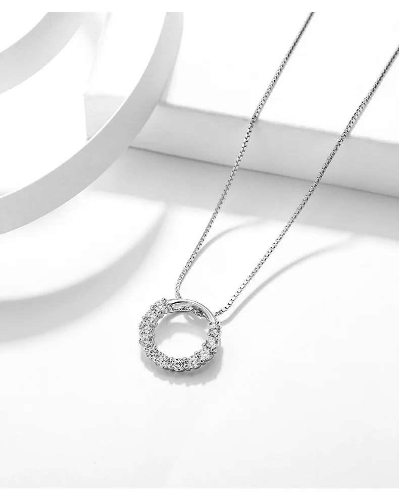 Fashion Silver Color Hearts Of Brand Clear Round Shape Micro Zircon Pendant Necklaces For Women Collarbone Party Jewelry