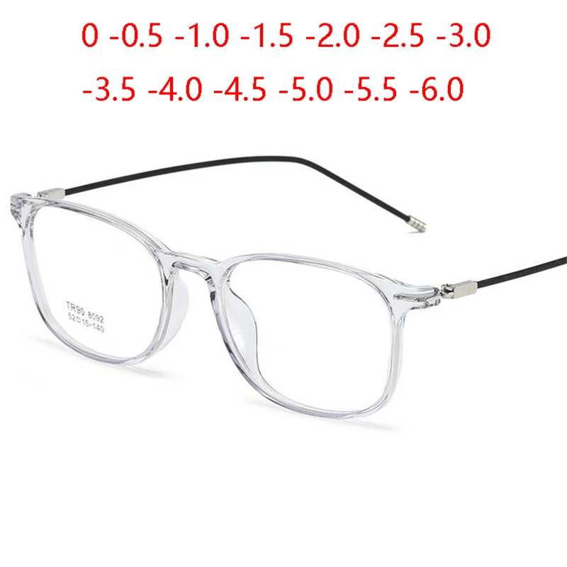 TR90 Square Prescription Eyeglasses Unisex Steel Wire Leg  Nearsighted Glasses Transparent Diopter -0.5 -1.0 -1.5 -2.0 To -6.0