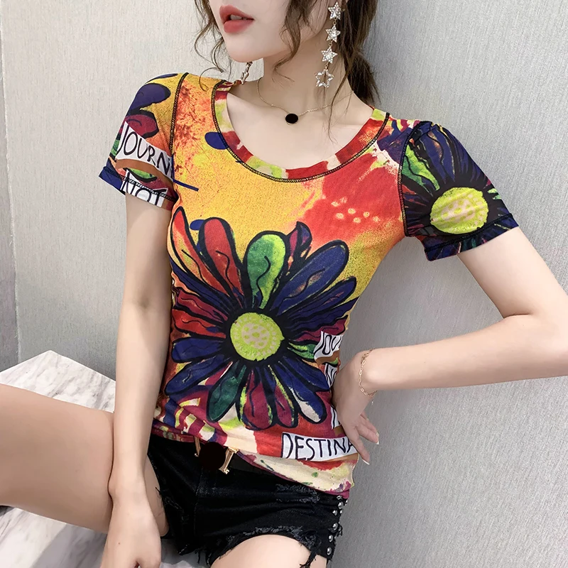 New Women T-shirts Casual Doodle Floral Printed Tops Tee Summer Female Short Sleeve T shirt For Women Clothes футболка T05208B