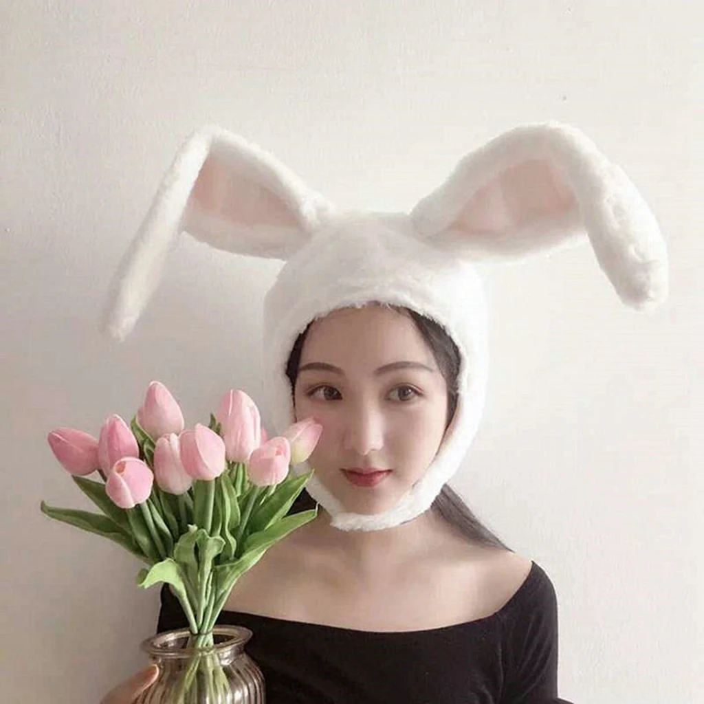 Bunny Ear Hat with Moving Ears Cute Rabbit Frog Animal Earflap Hat Winter Warm Cap for Girls Women Cosplay Stage Performance