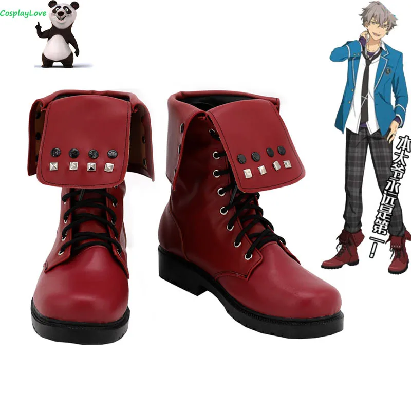 Ensemble Stars Ogami Koga Red Cosplay Shoes Long Boots Leather Custom Made For Halloween Christmas