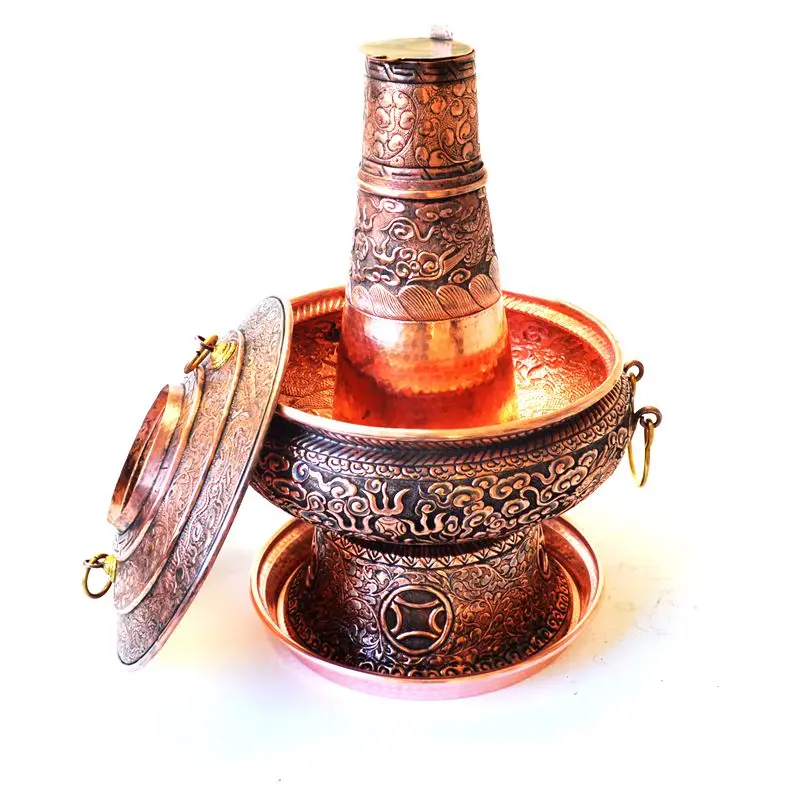 Pure Copper Hot Pot Thick Top Grade Engraved Dragon Handmade Retro Chinese Style