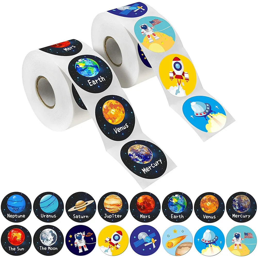 One Roll Creative Adhesive Tape With 500pcs Earth Planet Stickers For Kids Great Gift Colorful Stationery Sticker Toy 2.5/3.8cm