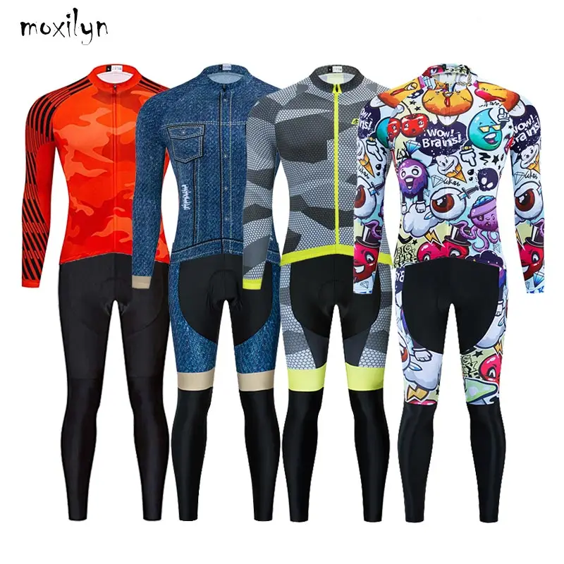 

Moxilyn Men Cycling Clothing Set Winter Long Sleeve Jacket Bike Jersey Kit Plus Velvet Riding Clothes Pants with 9D Pad CT006