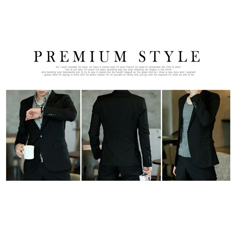 Men Blazer Coat Slim Suit Korean Style Black Casual Business Daily Jackets NIN668