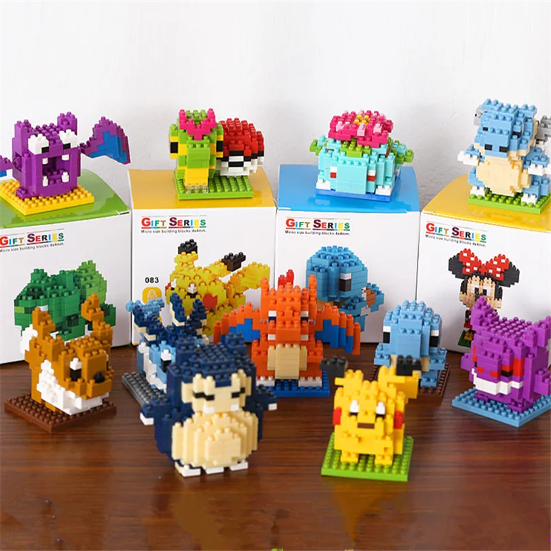 LNO Pokemon Micro Building Blocks Snorlax Blastoise Gengar Charmander Bulbasaur Pikachu Mini Brick Figures For Kids Toys