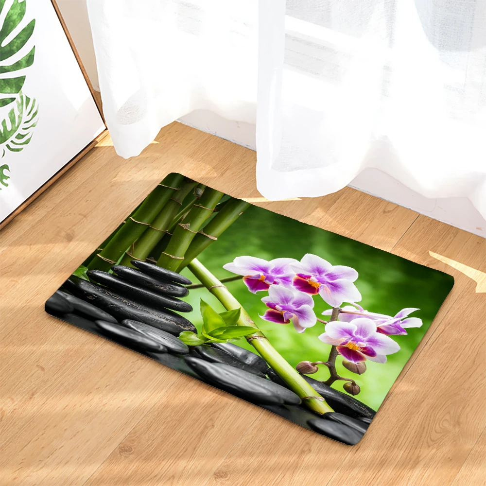 Bathroom Non-slip Mat Plant Flower Bamboo Zen Stone 3D Printed Bath Mat Floor Carpet Toilet Rug Doormat 45*75CM and 40*60CM