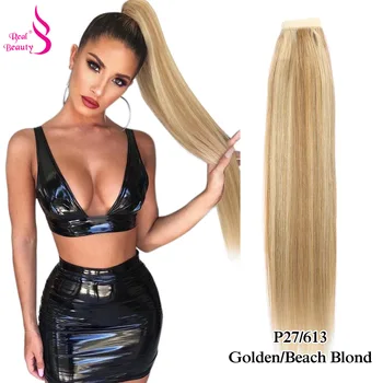 Echt Schönheit Pferdeschwanz Menschenhaar Verpackung Um Clip in Haar Extensions Brasilianische RemyThick Gerade Pferdeschwanz Haarteil 30cm bis 75cm