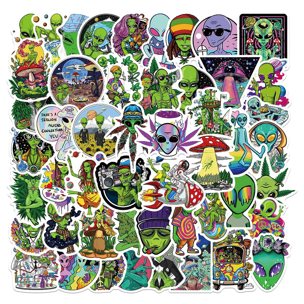 10/30/50PCS Psychedelic Funny Alien Graffiti Stickers Aesthetic DIY Water Bottle Skateboard Scrapbooking Waterproof Kid Sticker