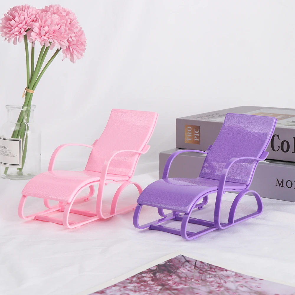 1/6 Doll Beach Chair Lounge Room Foldable Deckchair Playing House Dollhouse Furniture Children' Gift Toy Accessories