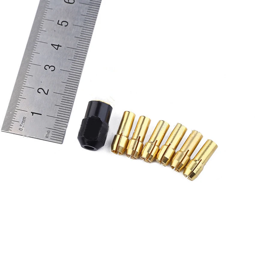7pcs 1/1.6/2/2.4/3/3.2mm Electric Grinder Brass Chucks With Black Nut Power Tool For Motor Copper Core Power Tool Accessories
