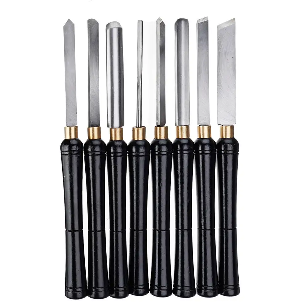 

High Speed Steel Lathe Chisel SET Wood Turning Tool Wooden Handle Semicircle Knife Woodworking Tools 8PC Lathe Chisel Wood Turni