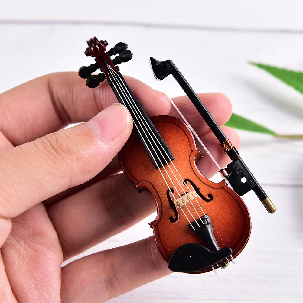 Mini violon avec support, collection d'instruments musicaux miniatures en bois, ornements décoratifs, jouets musicaux