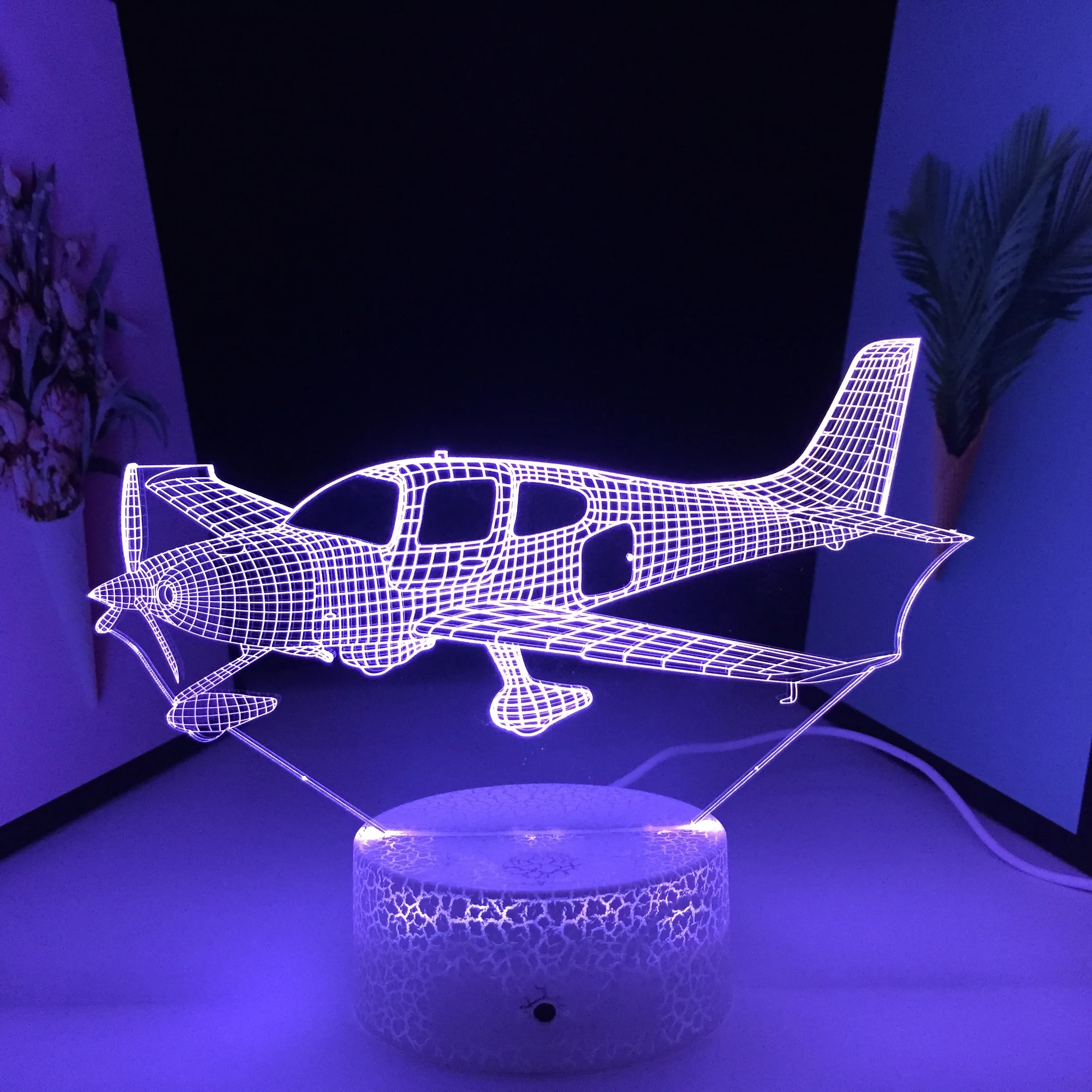 Propeller Plane Model 3D LED Lamp  Multiple Color Changes With Remote Control Home Bedroom Desk Decoration for USB Charging