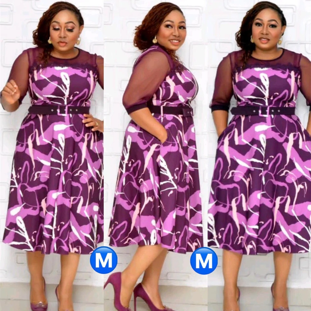 2021 Hot Sale African And Turkey Style Plus Size Printed Sashes Dress For Women