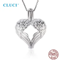 CLUCI 3pcs Silver 925 Angel Wings Heart Shaped Charm Pendant Women Jewelry 925 Sterling Silver Love Pearl Pendant Locket SC232SB