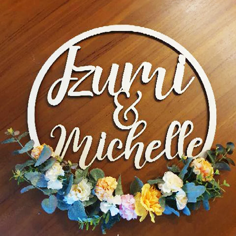 Personalized bride and groom names wedding background props wooden wedding decoration core circle desktop logo