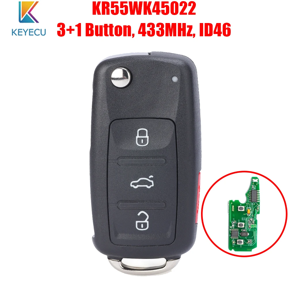 Keyecu KR55WK45022 Replacement Flip Remote Car Key 433MHz ID46 for Audi A8 2003-2007 for Volkswagen VW Touareg Phaeton 2003-2010