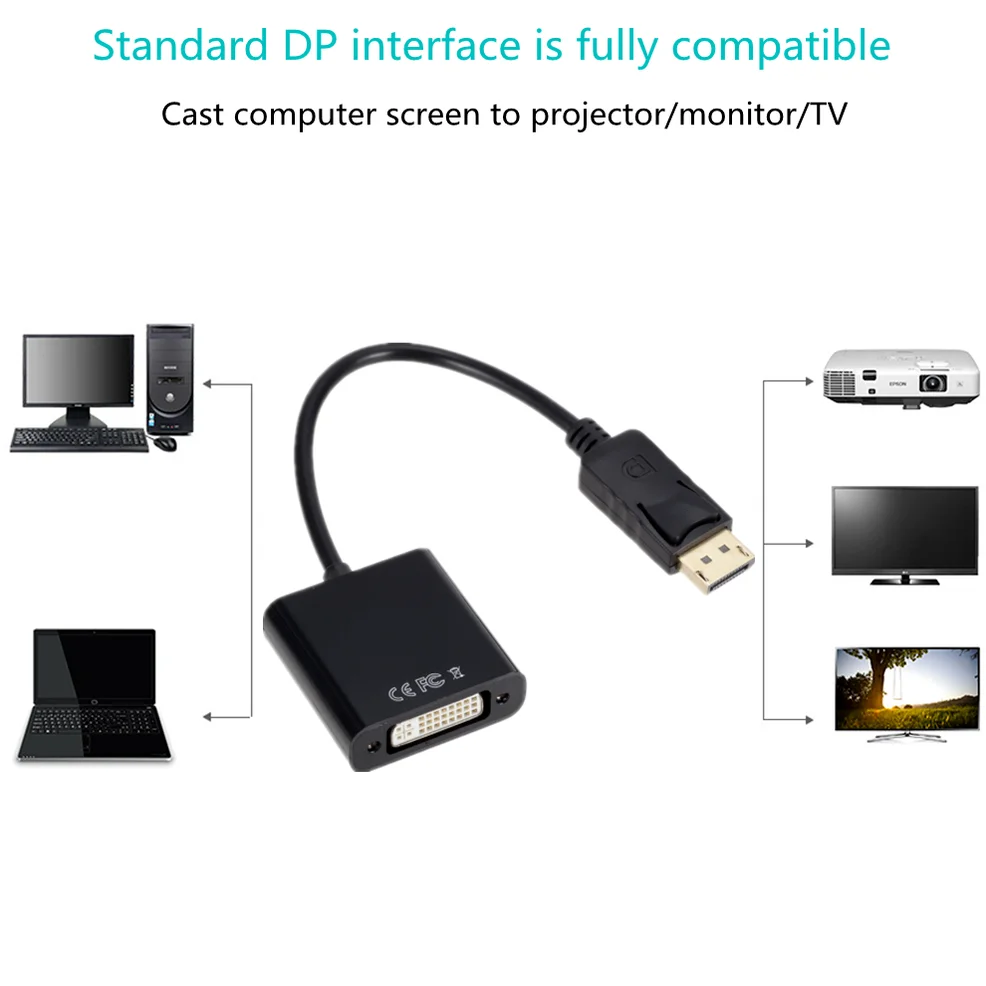 LccKaa DisplayPort Display Port DP to DVI Adapter Cable Male to Male Converter for PC Computer Laptop HDTV Monitor Projector