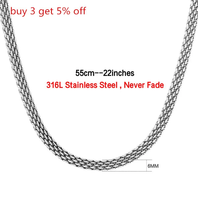 LUXUKISSKIDS 6mm 55cm Different Style Fashion Necklace Chain Men Women Jewelry Gold Color Stainless Steel For Pendant Wholesale