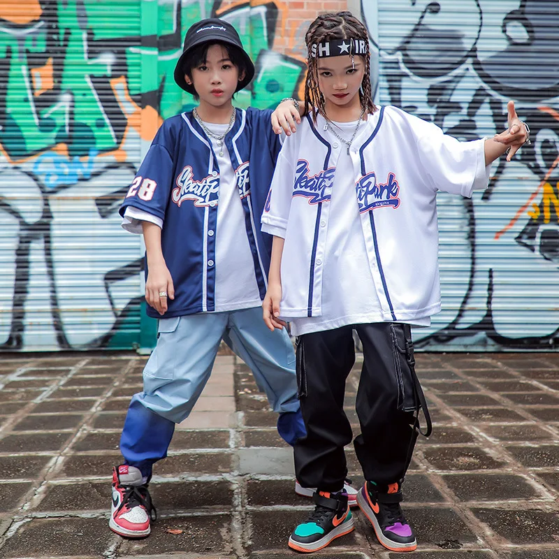 Kid Hip Hop Clothing Cardigan T Shirt Baseball Jersey Top Streetwear Tactical Cargo Pants for Girl Boy Dance Costume Clothes Set