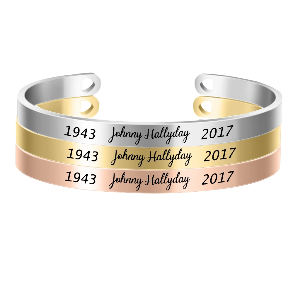 3 Color Customized Personalised Gifts ID Bangles For French Rocker Johnny Hallyday Engrave Name Stainless Steel Bracelets SL-068