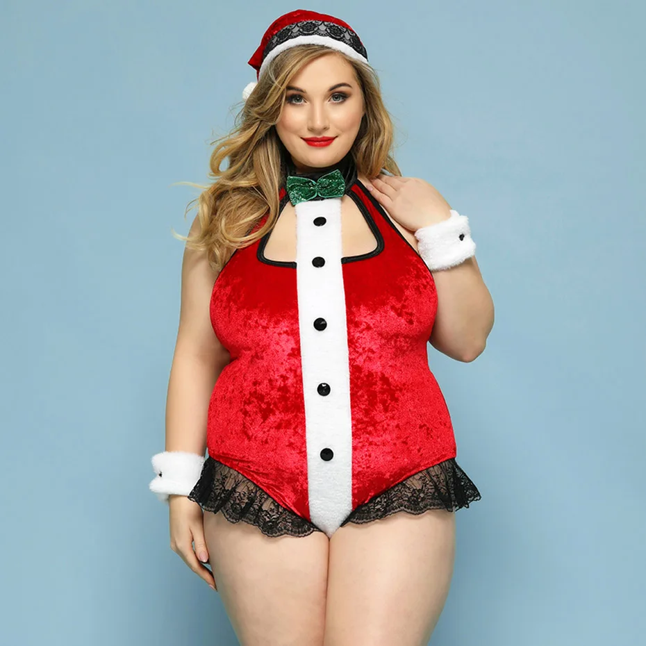 

Sexy Christmas Lingerie Women Bodysuit Plus Size Underwear Cosplay Halter Erotic Catsuit Costumes Sexy Teddies Clubwear Outfits