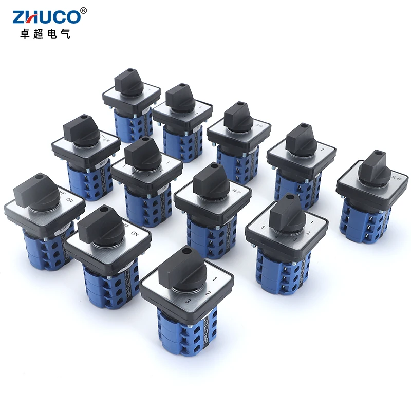 Zhuco szw26/LW26-20 20a 660v 64x64mm 48x48mmパネルマウント3ポール12ネジ電源ノブ選択可能な大規模電圧スイッチ