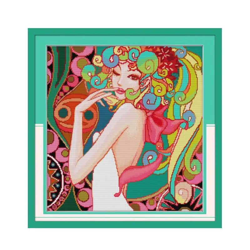 Sexy Art Beauty Pattern Cross Stitch Kit 14CT 11CT Canvas Printing Needle And Thread Embroidery Kit DIY Home Decoration Crafts