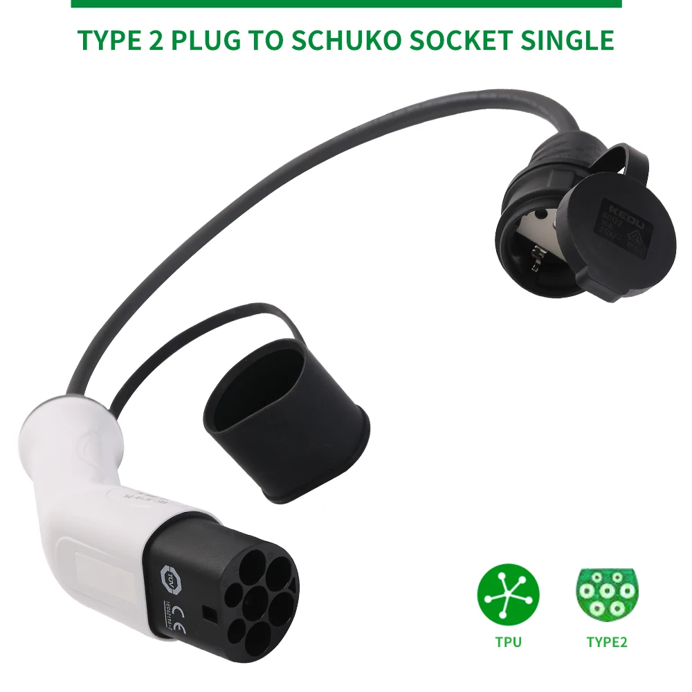 

EV Charging Adapter For Portable EV Charger 16A Type 2 Male Plug to Schuko Socket Portable EV Connector