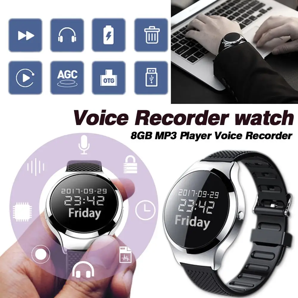 

Micro Recording Pen Mini Wristband Professional HD Watch Recorder Wristband Voice Control Evidence Collector Built-in Microphone