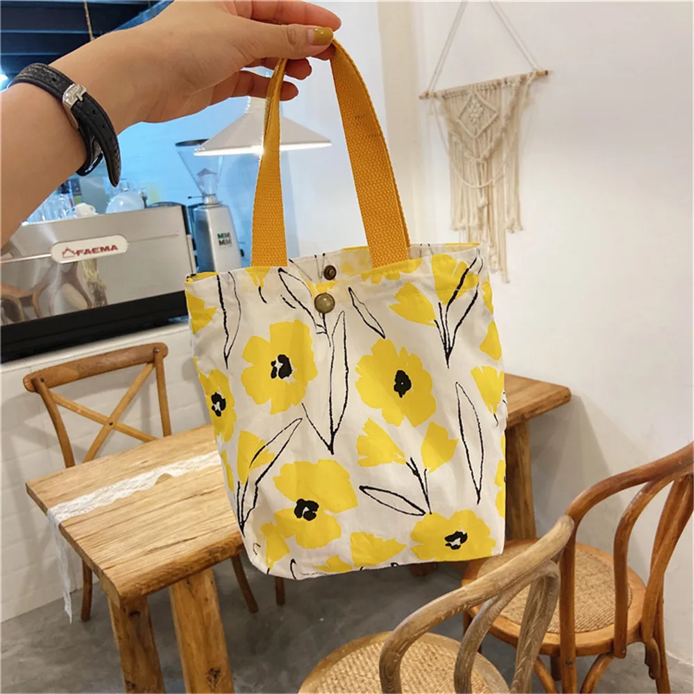 Floral Mini Canvas Shopping Handbags Reusable Foldable Tote Bags Women Canvas Shoulder Bags Female Ulzzang Funny Eco Shopper Bag