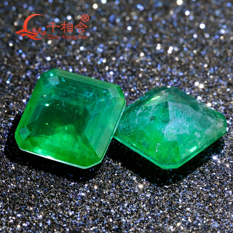 Square shape emeral d cut  natural crystal add glass green color and red color loose stone