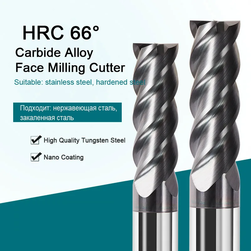 CNC Carbide End Mills Tungsten Machine Milling Cutter Tools 4Flute Face Alloy Router Bit 6 8 12mm Shank HRC66 for Hardened Steel