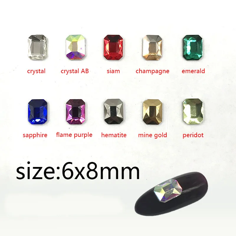 30/100Pcs Nail Art Rhinestones 6X8mm Re-octagonal Flatback Glass Crystals Shiny Stones 3D Manicure DIY Charms Jewelry Decoration