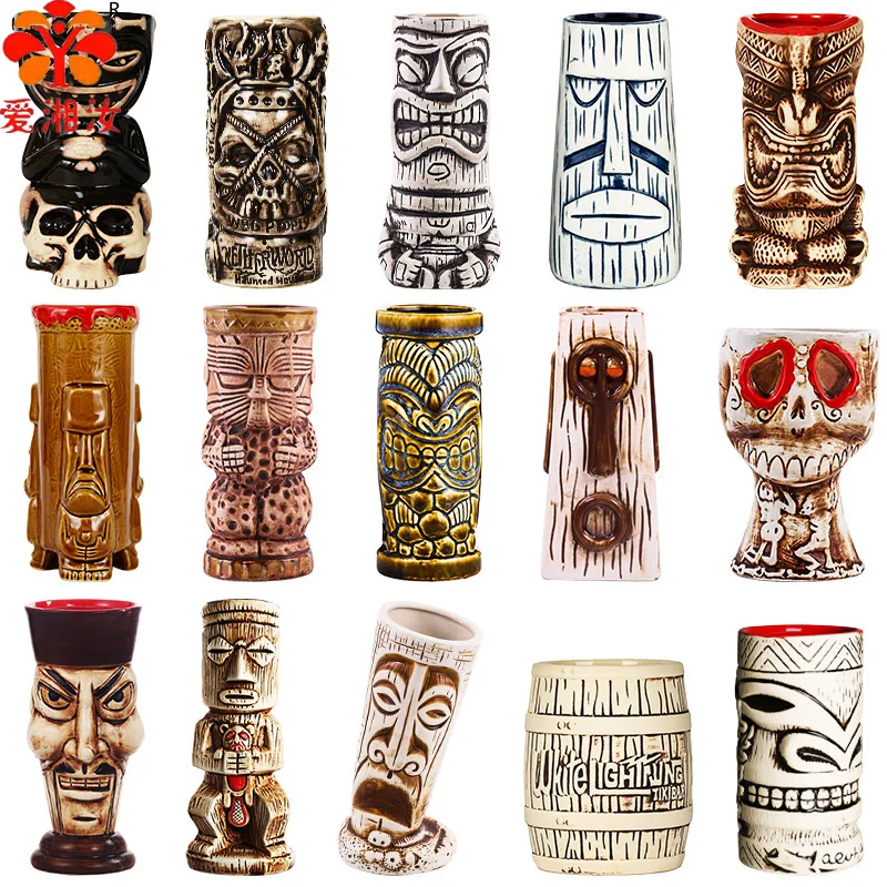 Aixiangru Ceramic Tiki Mug Tribal Chief Yuppie Masked Ape Man Skeleton Doll Kubikaku Pirate Raiding Leopard Print Cocktail Glass