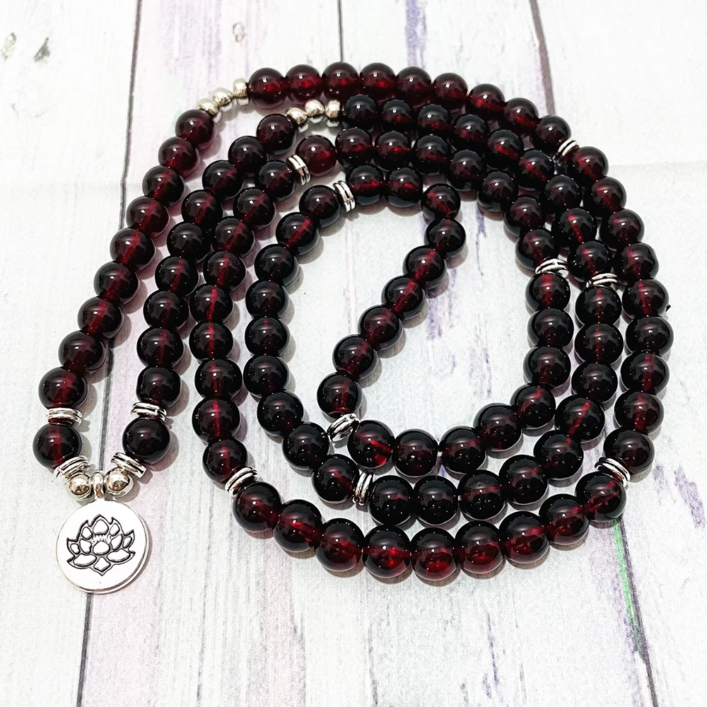 Ruberthen 8 MM Garnet 108 Mala Bead Bracelet For Women Best Spiritual Yoga Meditation Bracelet High Quality Buddhist Jewelry