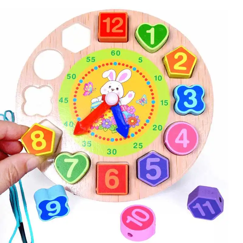 Clock Knowledge Early Education Bead Toy Bricks Puzzle Educational Threading Beaded Digital Kindergarten For Kids Child Pupil