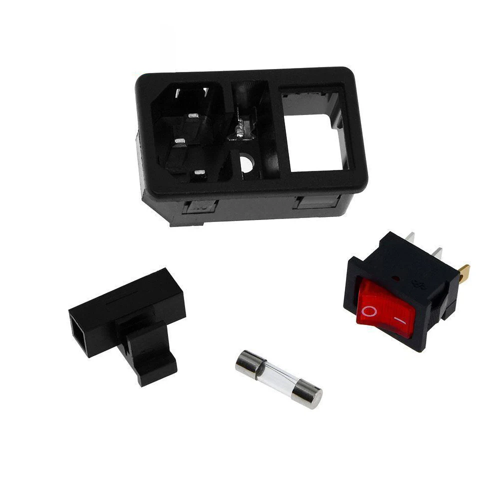 3D Printer Parts 10A 250v Power switch C Power Outlet with Red Triple Rocker Switch Fused Module Plug For 3d Printer