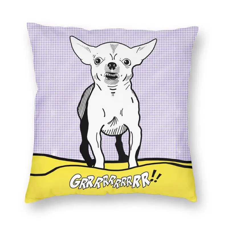 

Grrrrrrrrrrr Chihuahua Dog Cushion Covers Sofa Living Room Comic Style Square Throw Pillow Cover 45x45