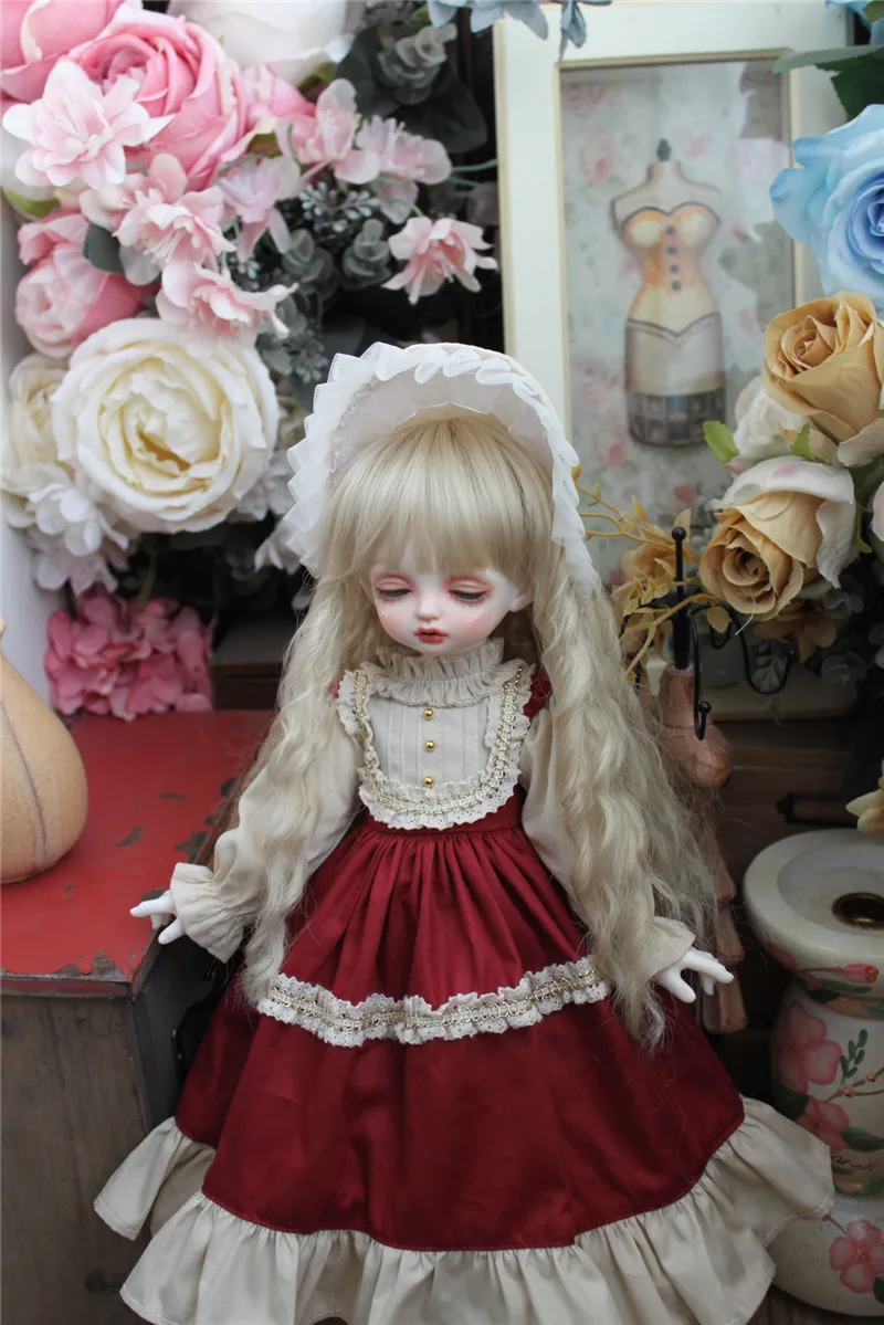 

Одежда для кукол BJD, подходит для 1/3, 1/4, 1/6, Blythes, винно-красный ретро-набор с 2 аксессуарами для кукол