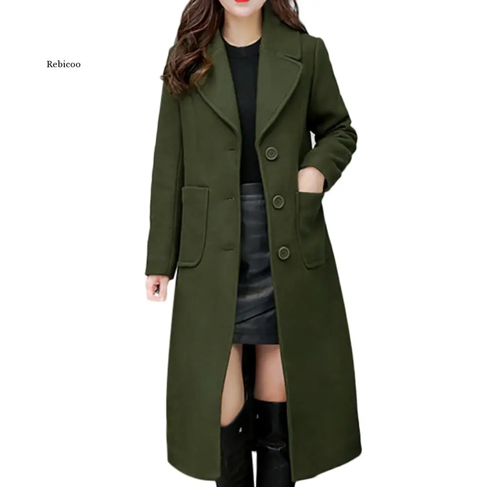 Women Vintage Women Woolen Coat Winter Over-Knee Lapel Thick Long Overcoat Slim Warm Jacket Parka Women's Outwear  4Xl