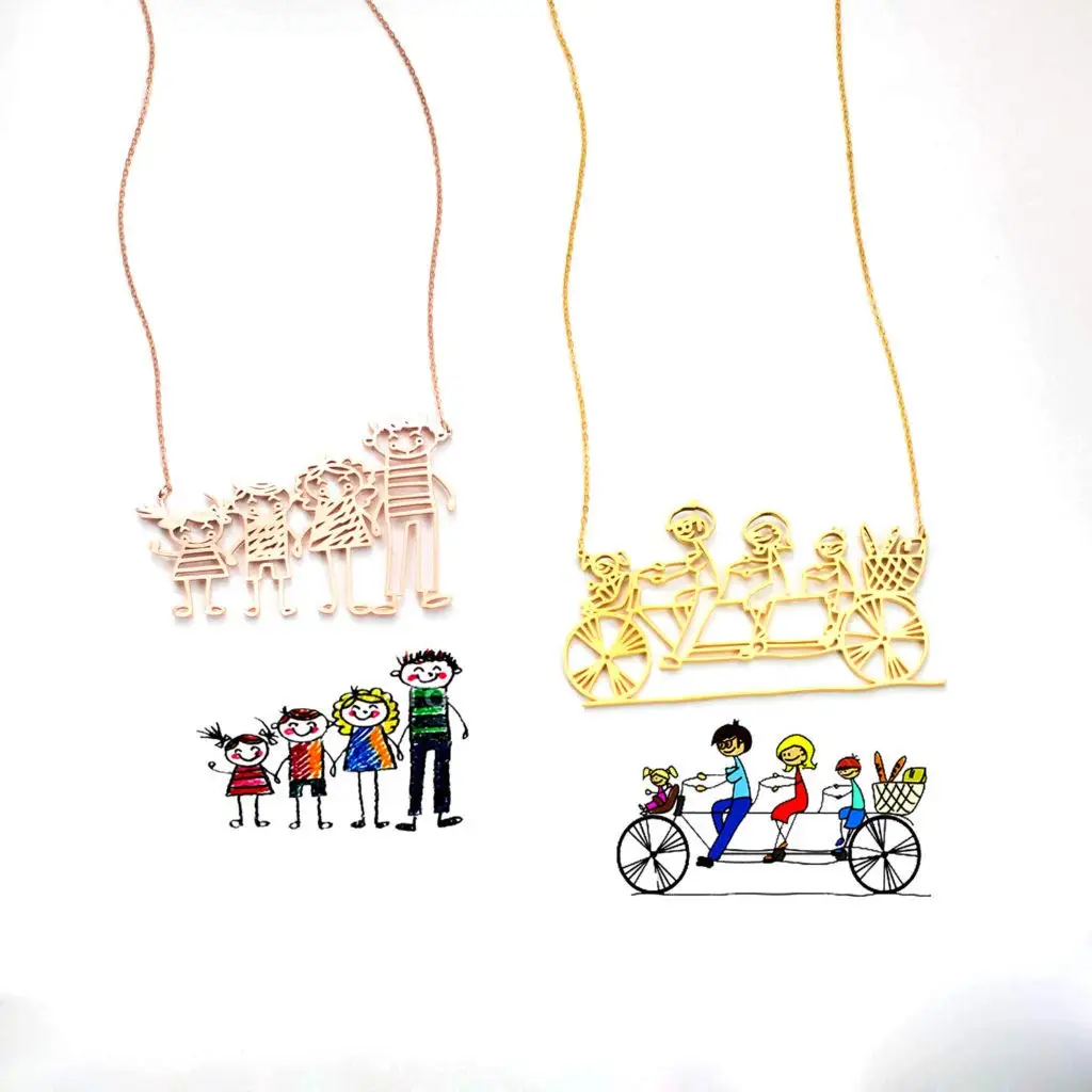 Custom Personalize Your Child's Photo Creative Doodle Picture Line Stainless Steel Pendant Necklace for Baby's Birthday Gift