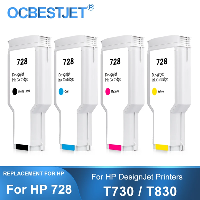 Ocbestjet для HP 728 728XL совместимый чернильный картридж для HP DesignJet T730 T830 с полными чернилами F9J68A F9J67A F9J66A яркий цвет