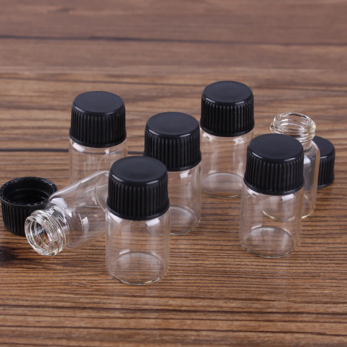 10pcs 2ml 16*26.5mm Glass Bottles with black Plastic Lids Glass Vials Small Mini Glass Jars Potion bottles for Art Craft