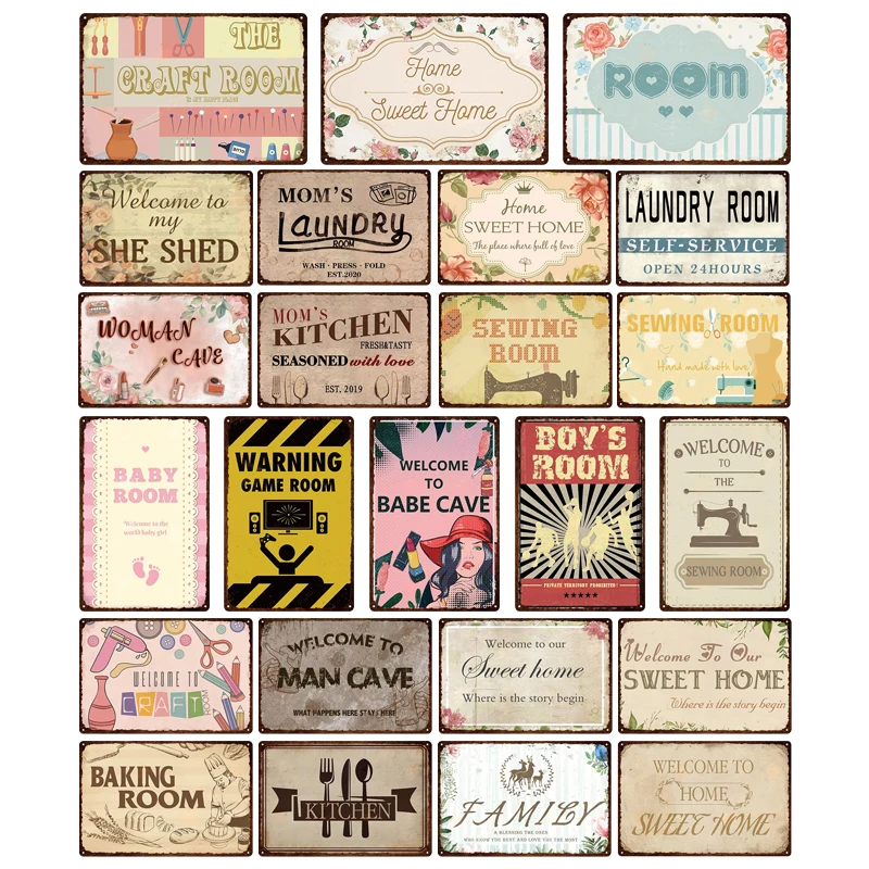 Restaurant Game Room Baby Room Laundry Room Tin Signs Anti-Fading Iron Painting Metal Poster Retro Restaurant Home Decoration