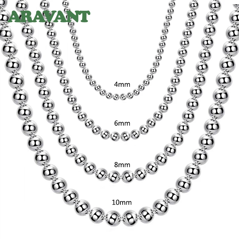 Aravant 925 Silver 4MM/6MM/8MM/10MM Bead Chain Necklace For Men Women Fashion Jewelry