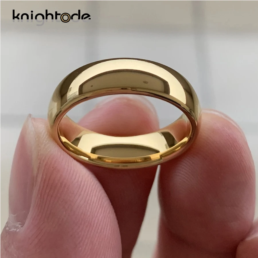 Classic Gold Color Wedding Band Tungsten Carbide Rings Women Men Engagement Gift Jewelry Dome Polished Finished Comfort Fit